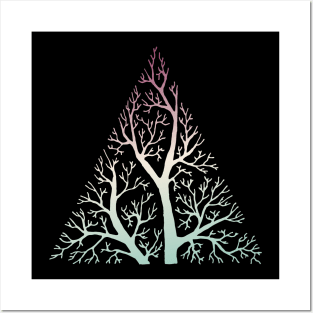 Stylized tree branches in triangle frame - purple, cream, and pale green gradient Posters and Art